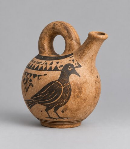 Askos del Neto in terracotta su sfondo grigio chiaro