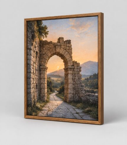 Quadro Arco della Libertà con rovina in pietra e paesaggio al tramonto